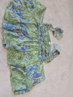 Kimchi Blue Green Paisley Smocked Dress with Blue Accents